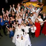 Wedding group photo in Mystic CT Aquarium