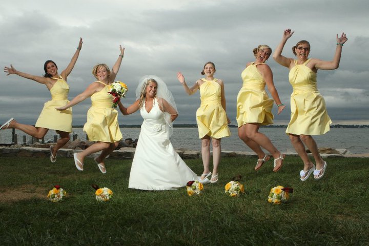 Bride with bridesmaids in Mystic Connecticut