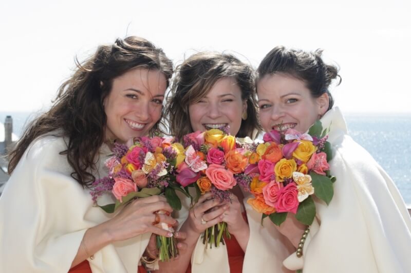 Three bridesmaids at a Connecticut wedding