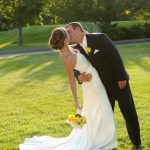 Bride and groom kissing at Mystic, CT